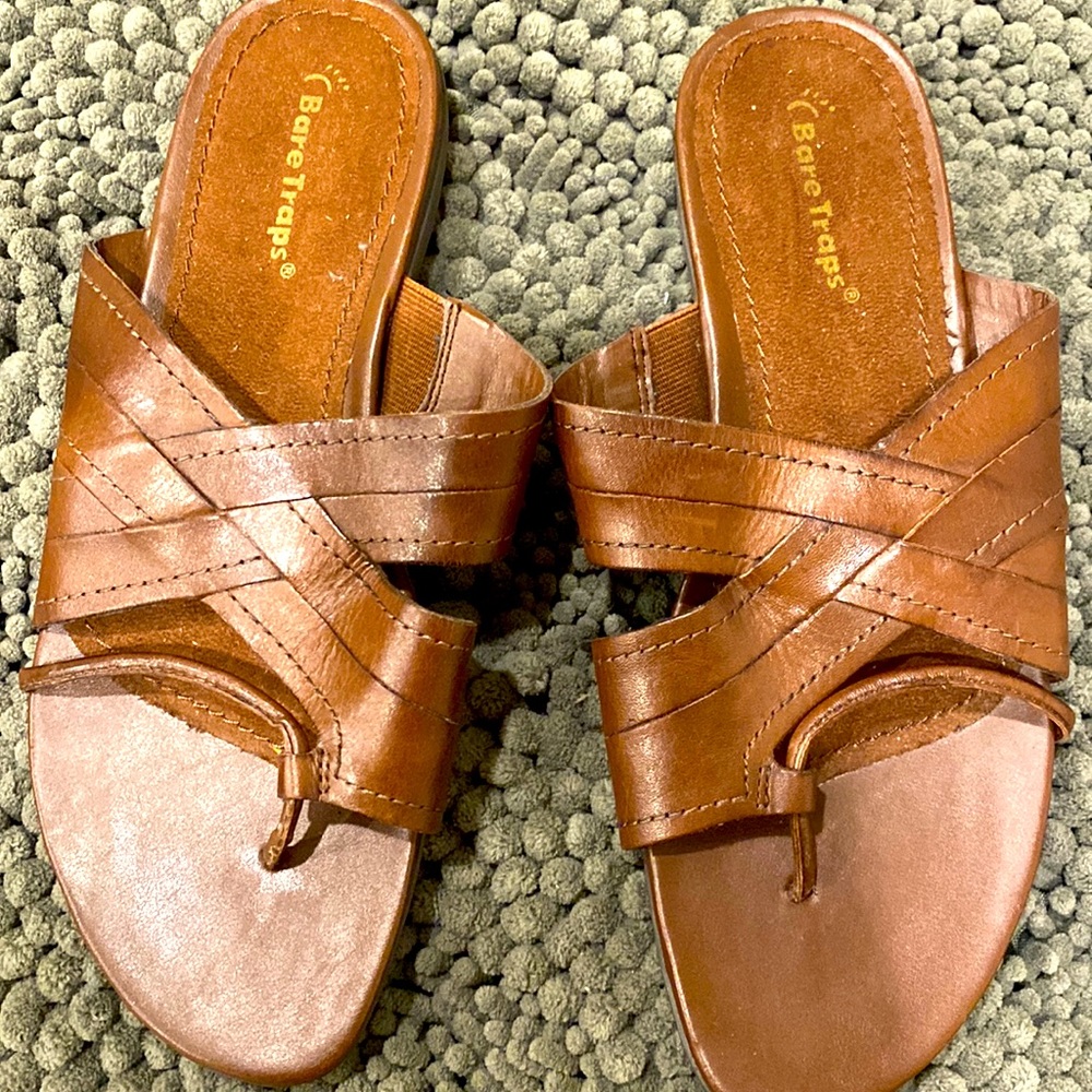 BareTraps Brown Slide on leaa leather  Sandals